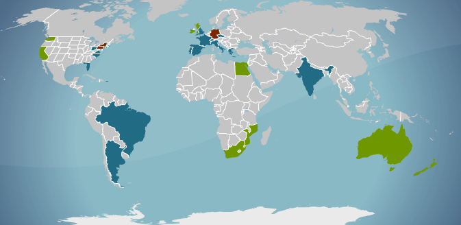 red - where I've lived blue - where I've been green - where I want to go next